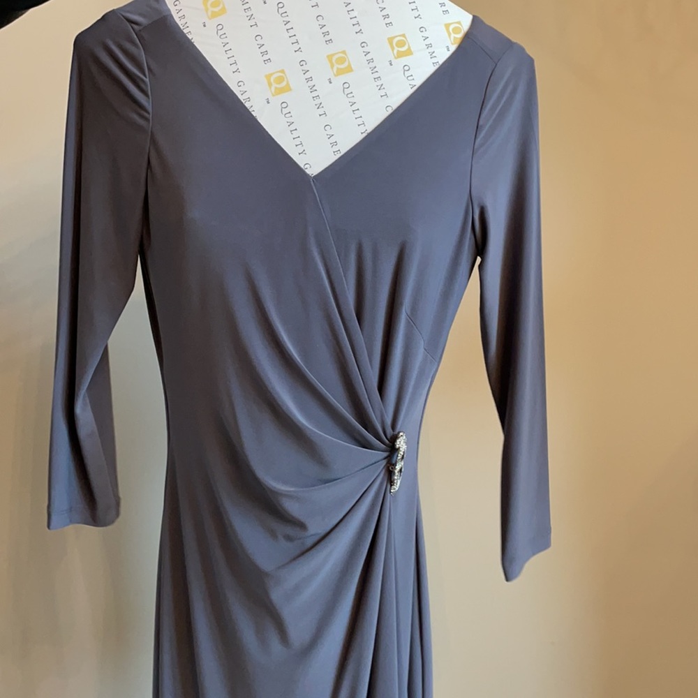 Ralph Lauren Long-sleeve Jersey Gown w/ Brooch - Picture 2 of 8